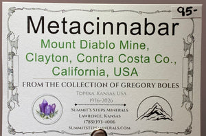 Metacinnabar, Mount Diablo Mine, California