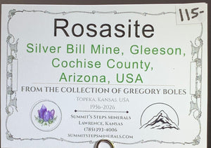 Rosasite, Silver Bill Mine, Arizona