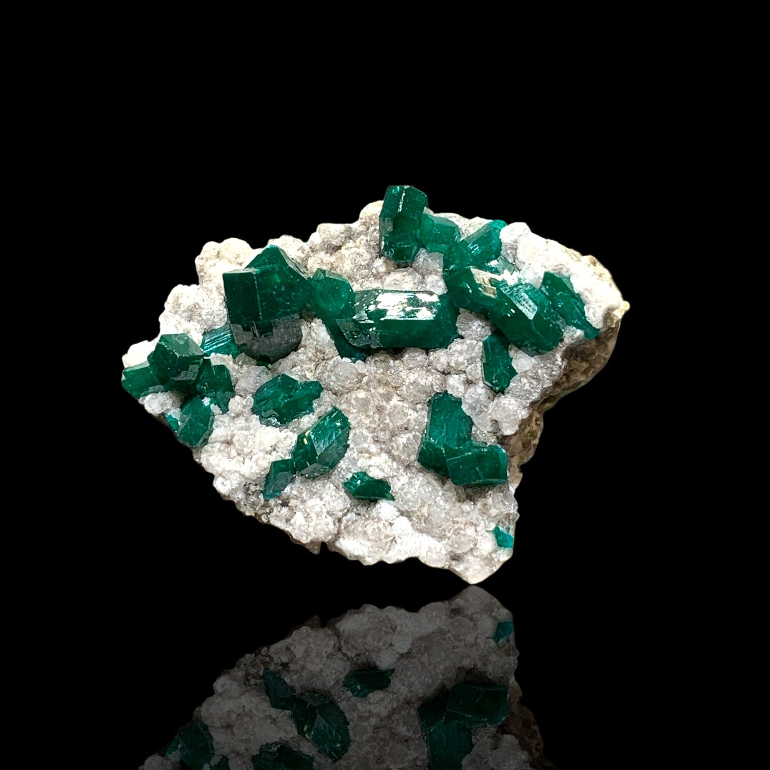 Dioptase with Calcite, Sanda Mine, Pool Department, Republic of the Congo