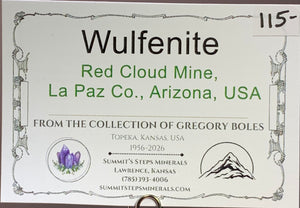 Wulfenite, Red Cloud Mine, Arizona