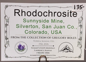 Rhodochrosite, Sunnyside Mine, Colorado