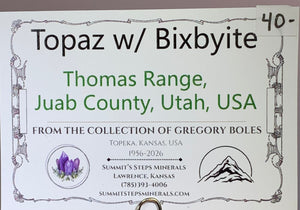 Topaz w/ Bixbyite, Thomas Range, Utah
