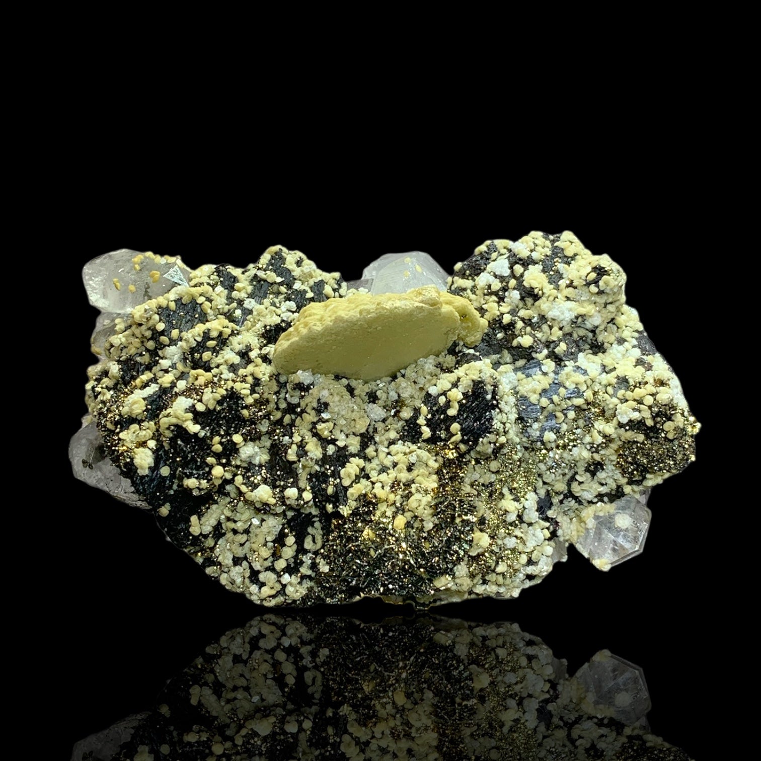 Siderite, Quartz, & Pyrite on Sphalerite, Panasqueira Mines, Portugal.