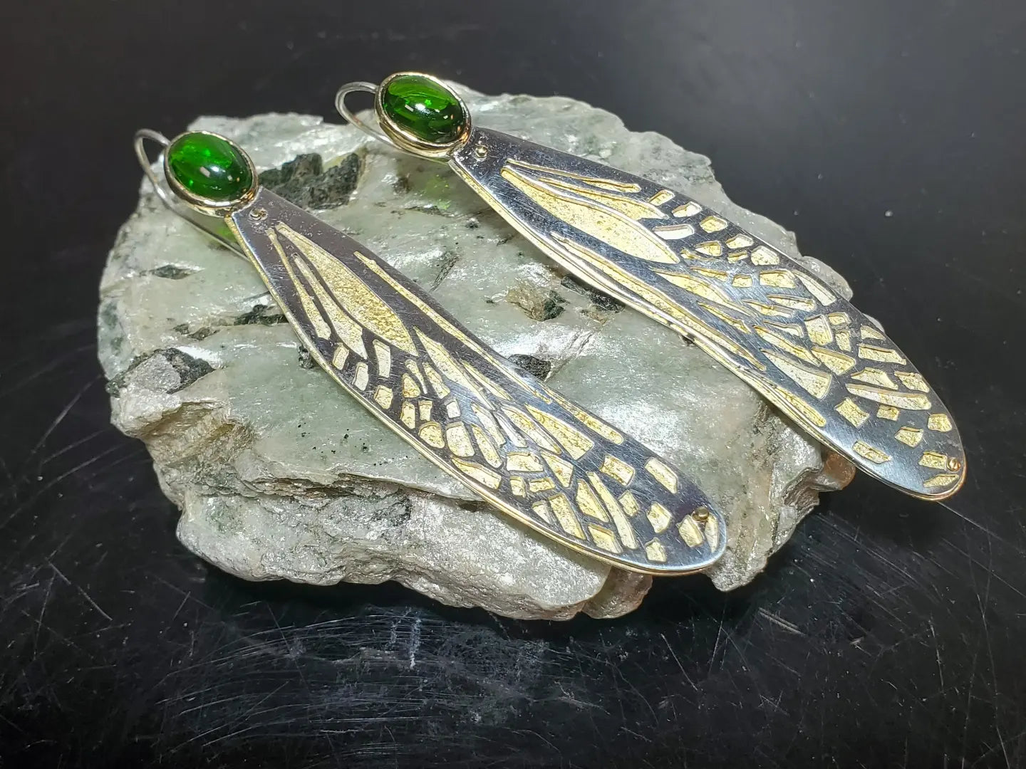 Chrome Diopside Dragonfly Wing Earrings