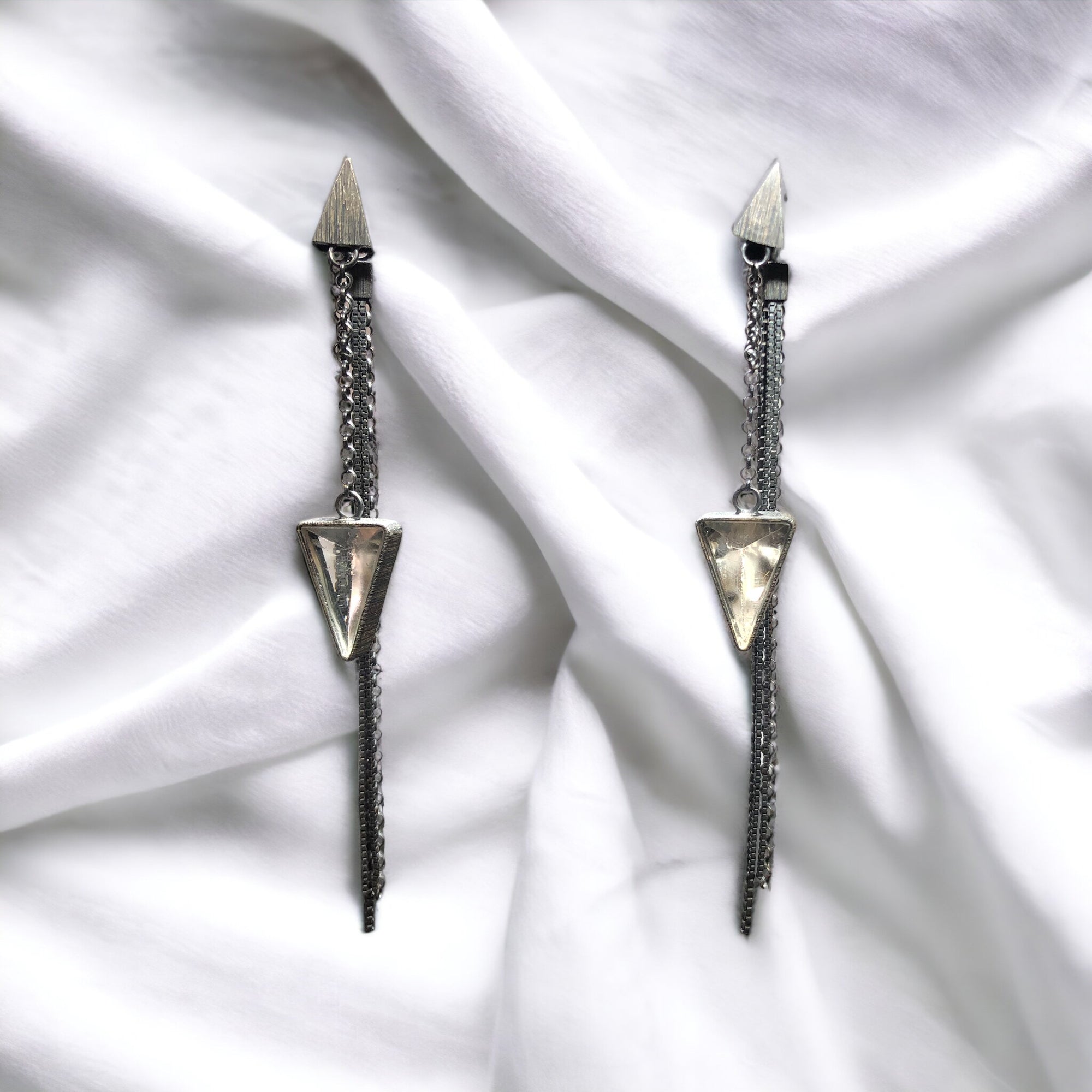 Etched Silver Earrings w/ Quartz