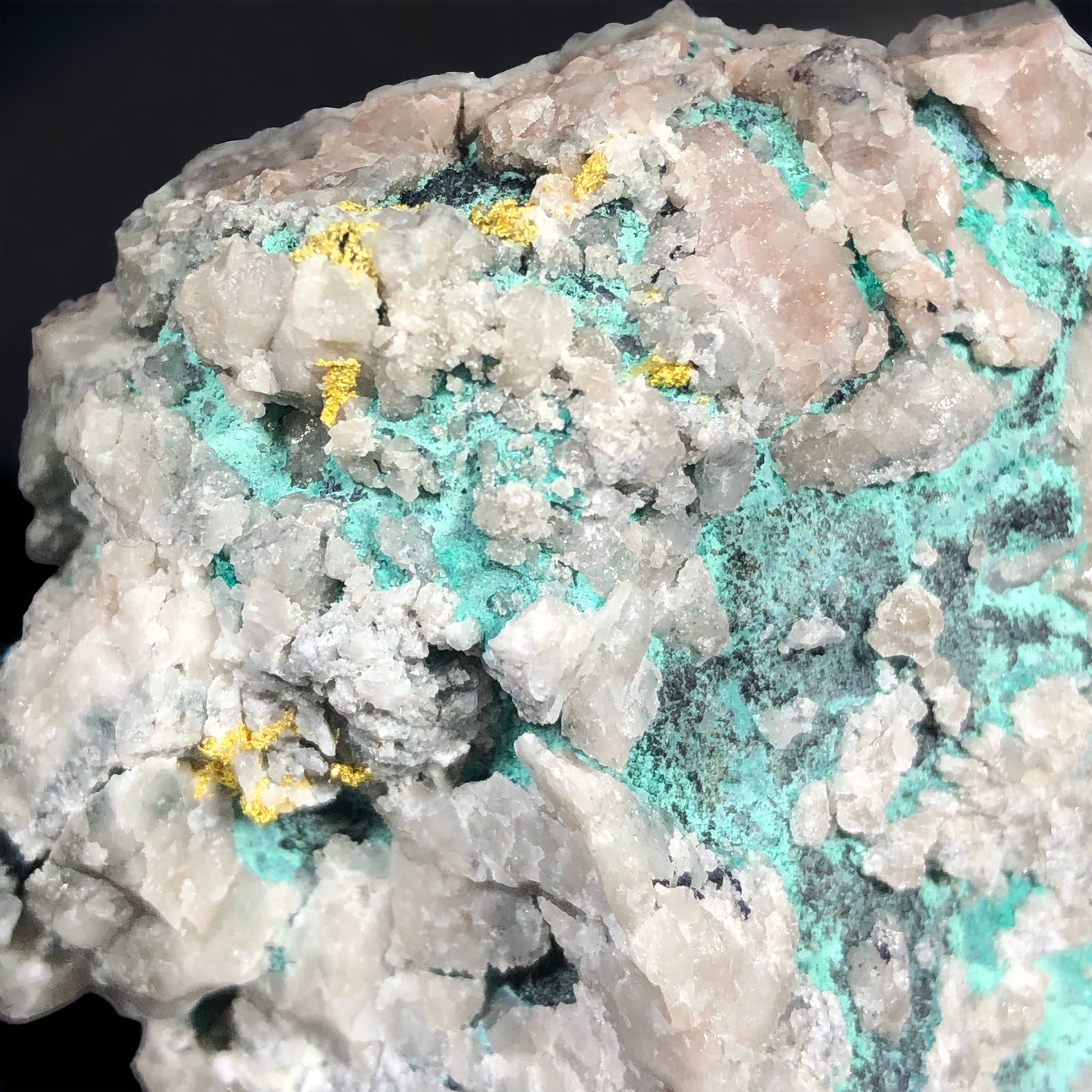 Gold w/ Quartz, Malachite & Chrysocolla, Morocco