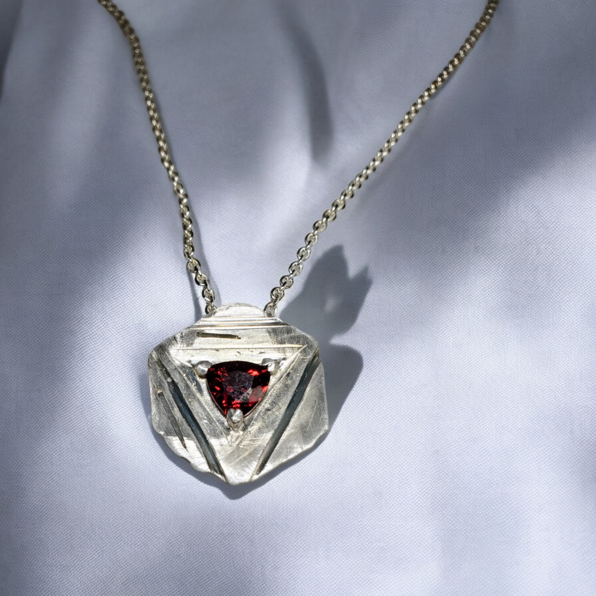 Faceted Red Garnet and and Sterling Silver Pendant