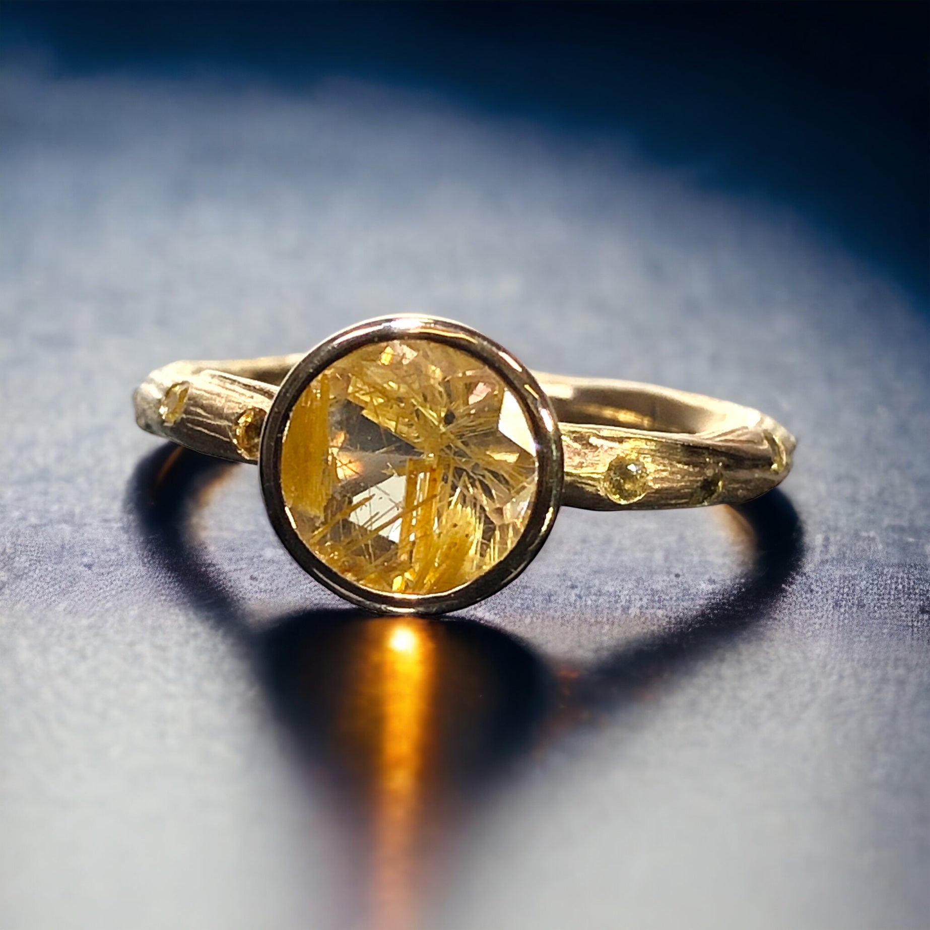 14k Yellow Gold Rutilated Quartz & Yellow Sapphire Ring