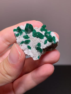 Dioptase with Calcite, Sanda Mine, Pool Department, Republic of the Congo