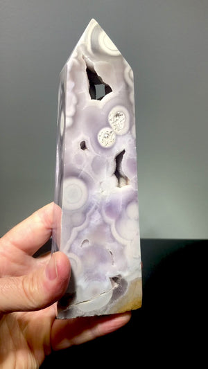 Orbicular Agate & Amethyst Obelisk, Brazil