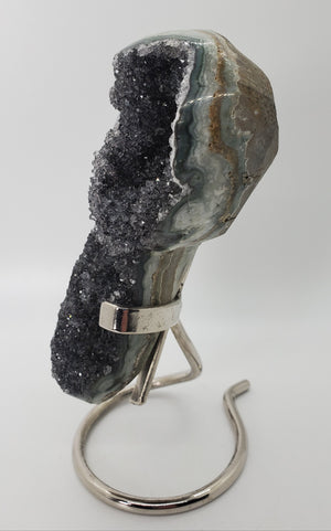 Druzy Black Quartz Formation on Custom Metal Stand (Uruguay)