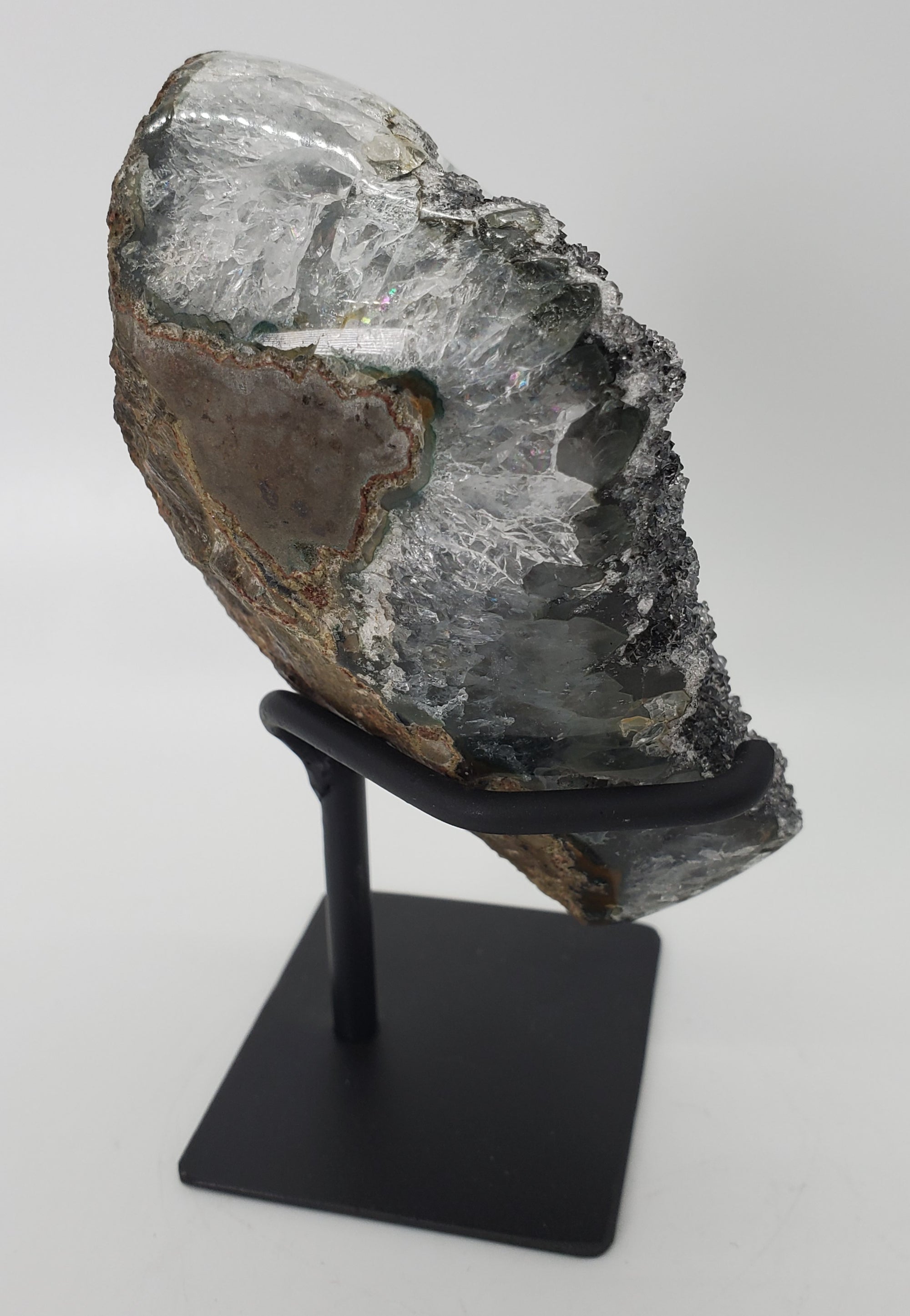 Druzy Black Quartz Formation on Custom Metal Stand (Uruguay)