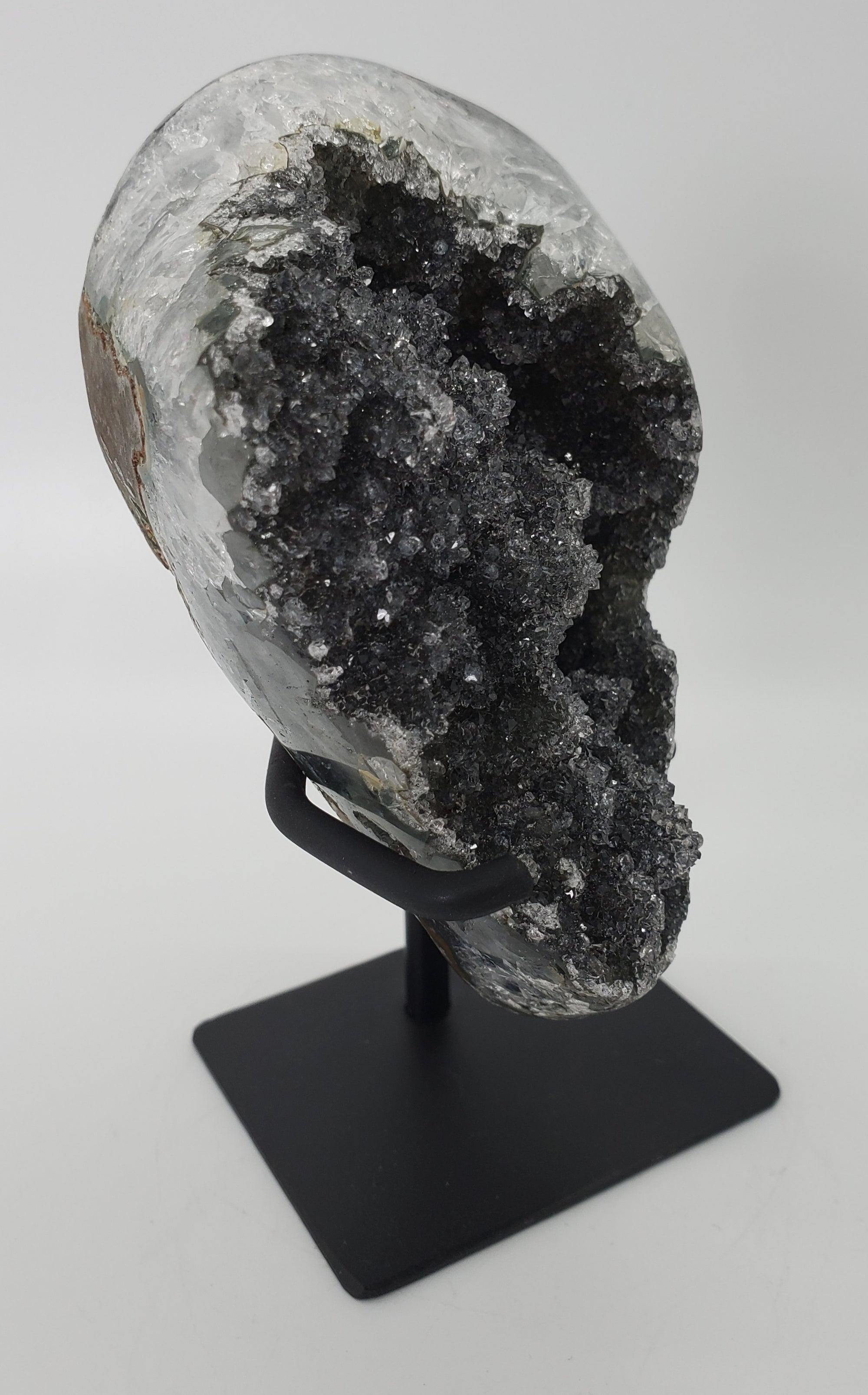 Druzy Black Quartz Formation on Custom Metal Stand (Uruguay)