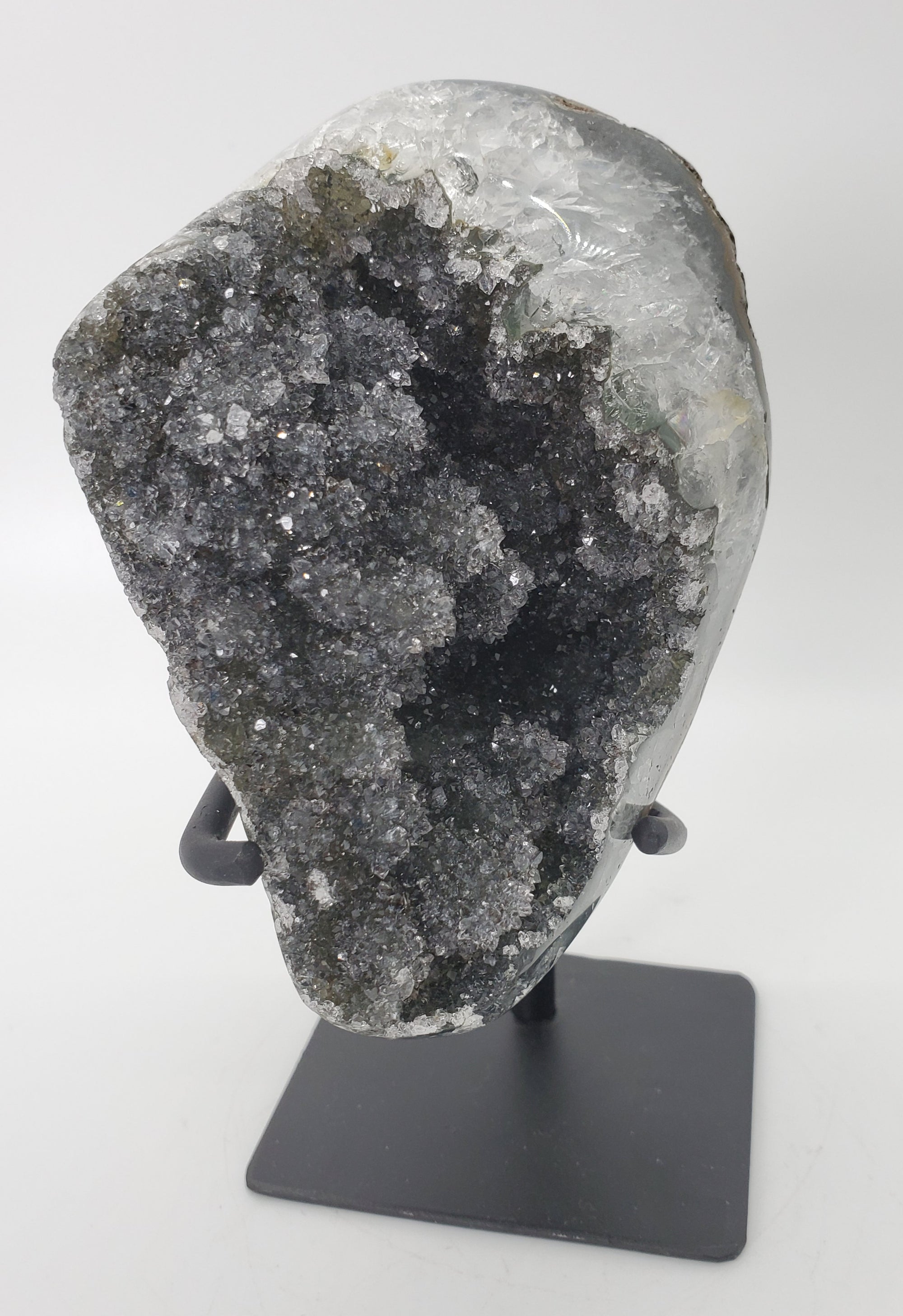 Druzy Black Quartz Formation on Custom Metal Stand (Uruguay)