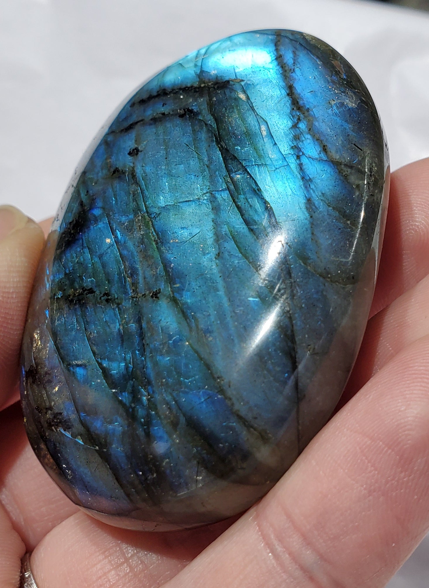 Electric Blue Labradorite Palm Stone, Madagascar