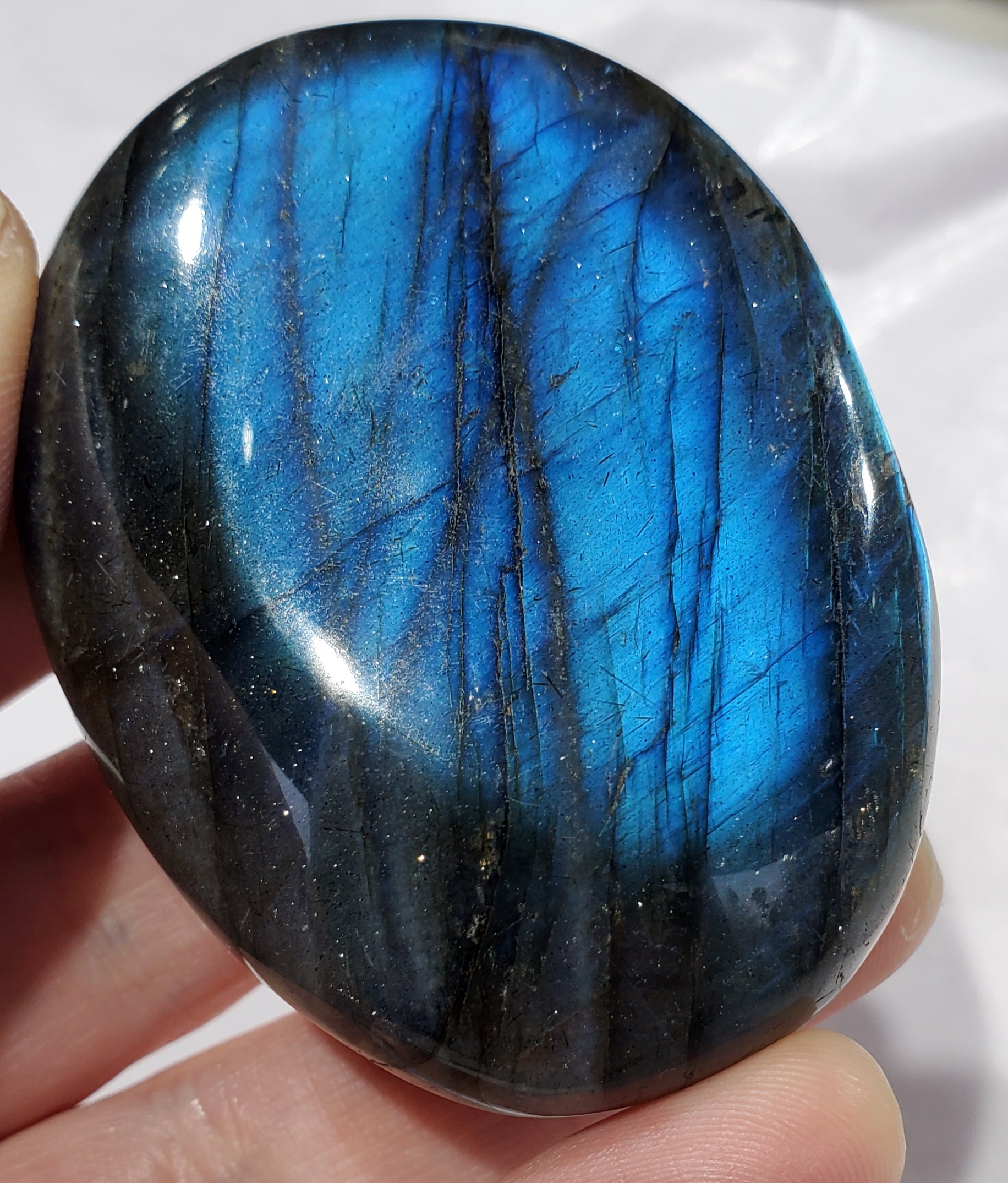 Electric Blue Labradorite Palm Stone, Madagascar