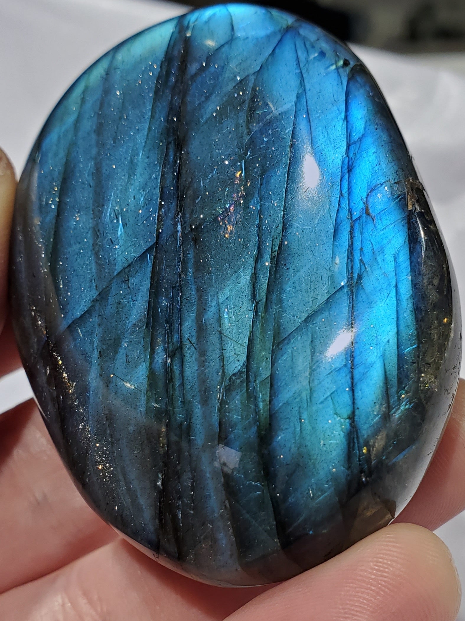 Electric Blue Labradorite Palm Stone, Madagascar