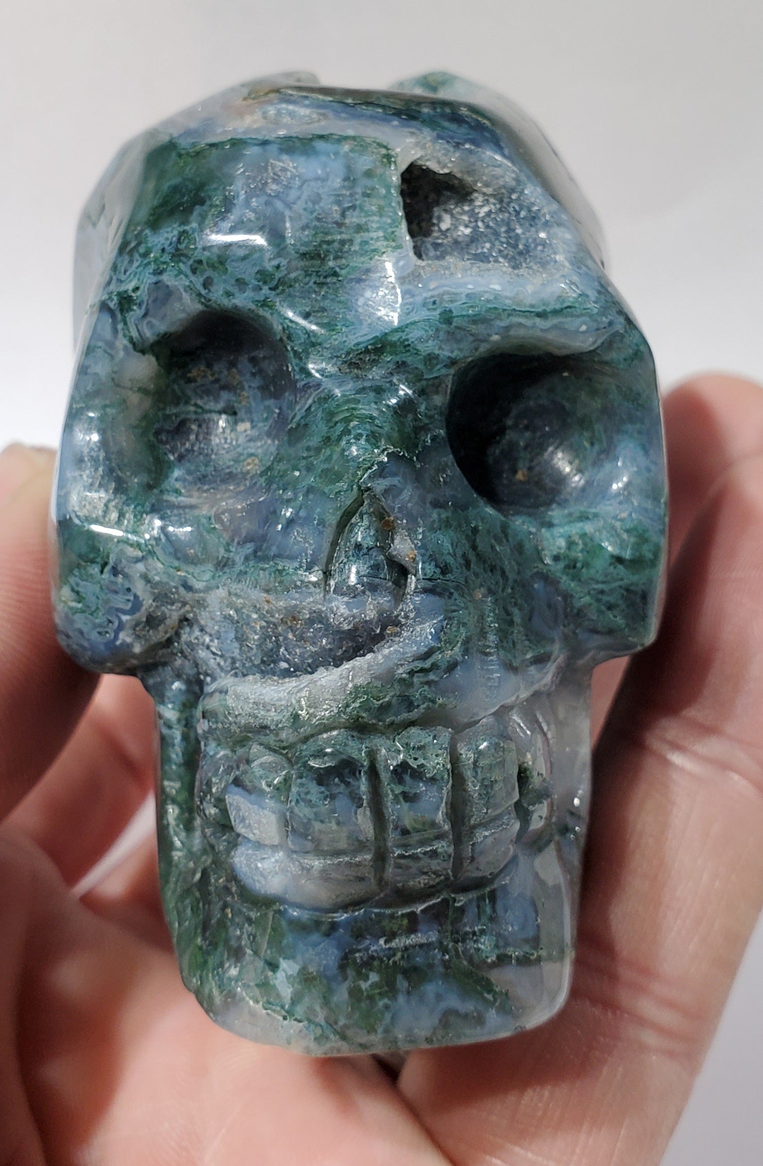 Moss Agate Skull