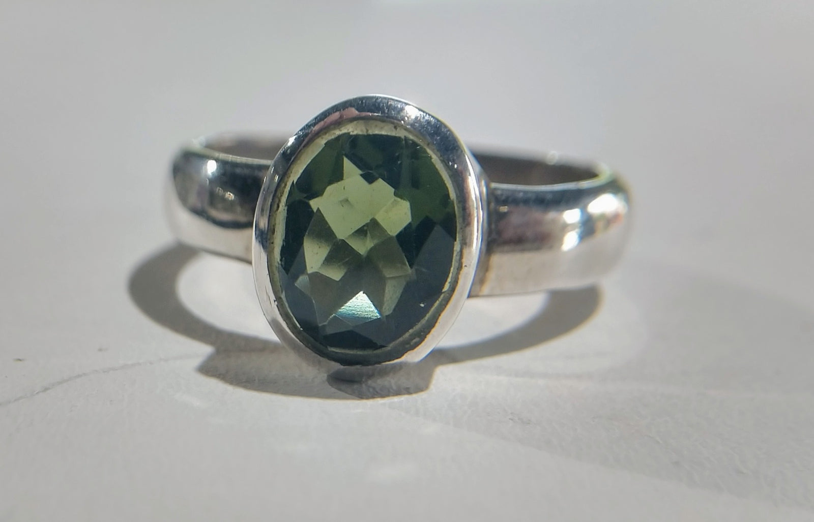 Faceted Moldavite Ring