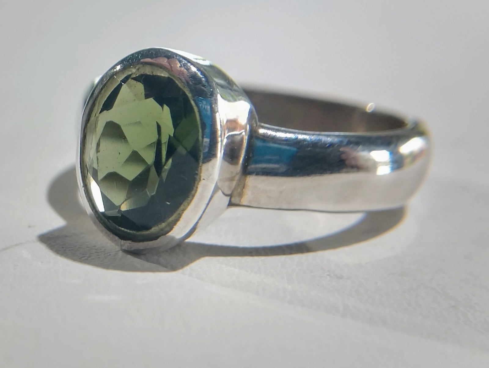 Faceted Moldavite Ring