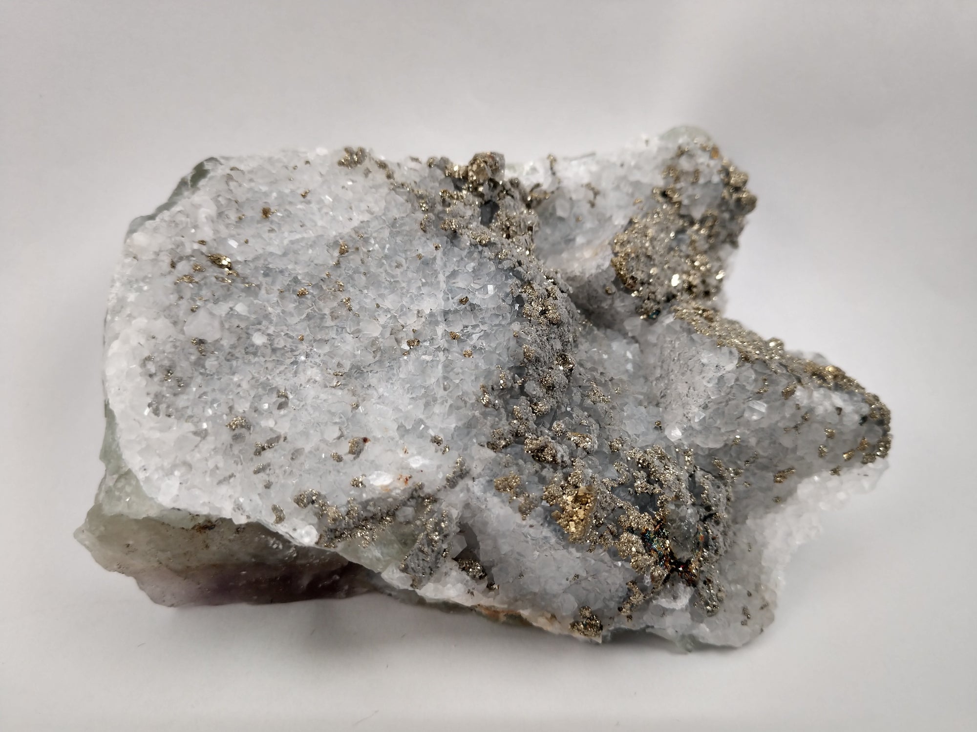 Quartz w/ Pyrite, Chalcopyrite on Fluorite (China)