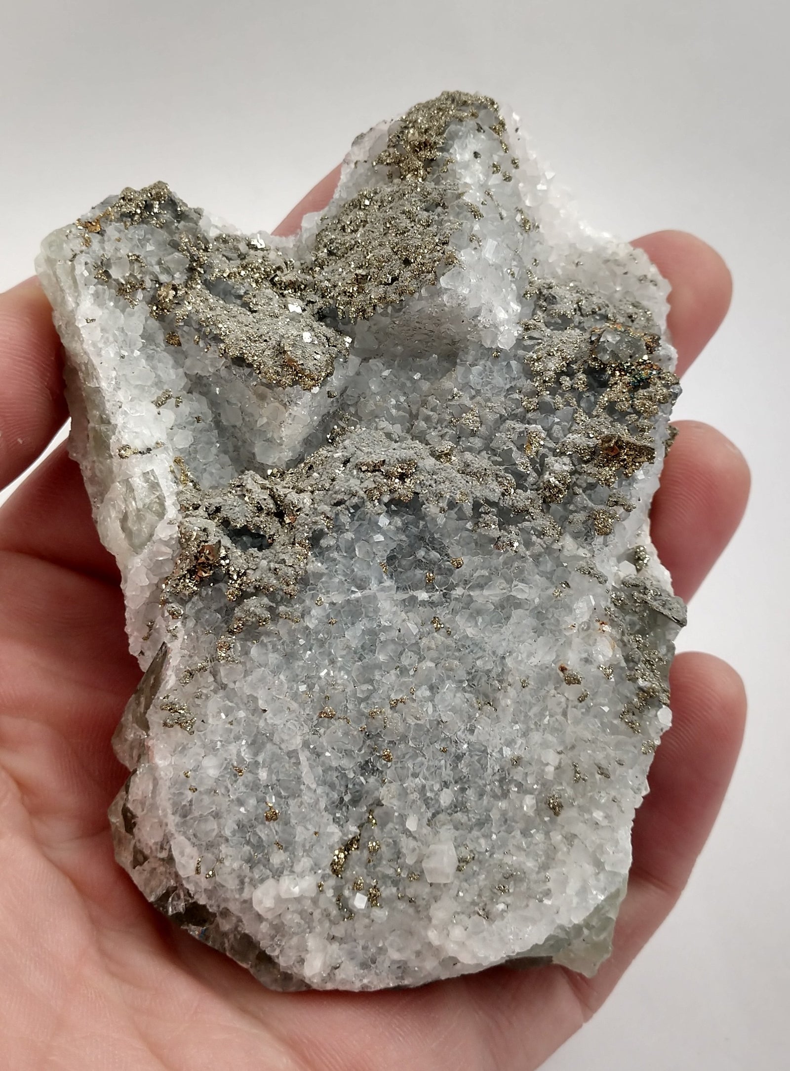Quartz w/ Pyrite, Chalcopyrite on Fluorite (China)