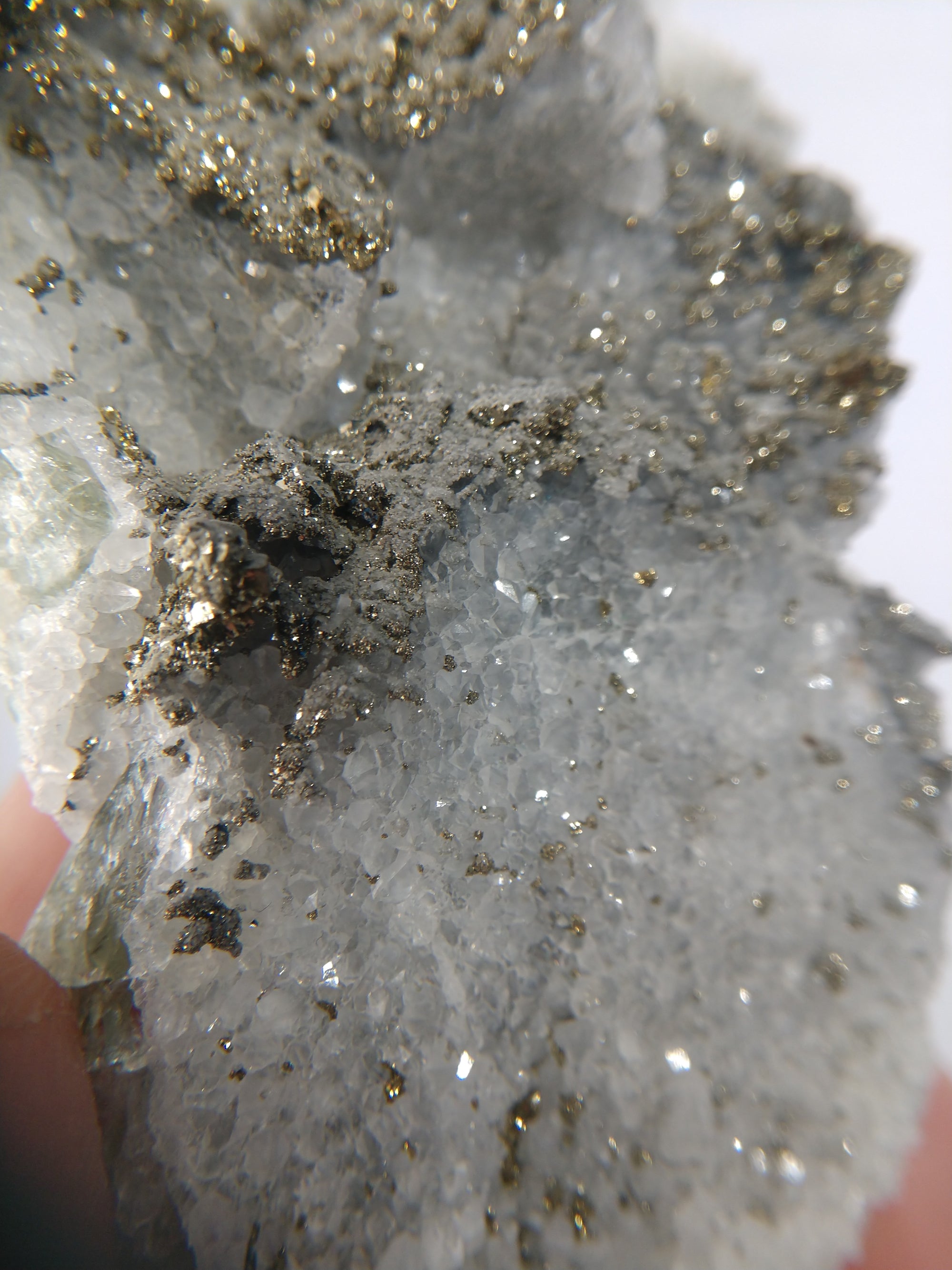 Quartz w/ Pyrite, Chalcopyrite on Fluorite (China)