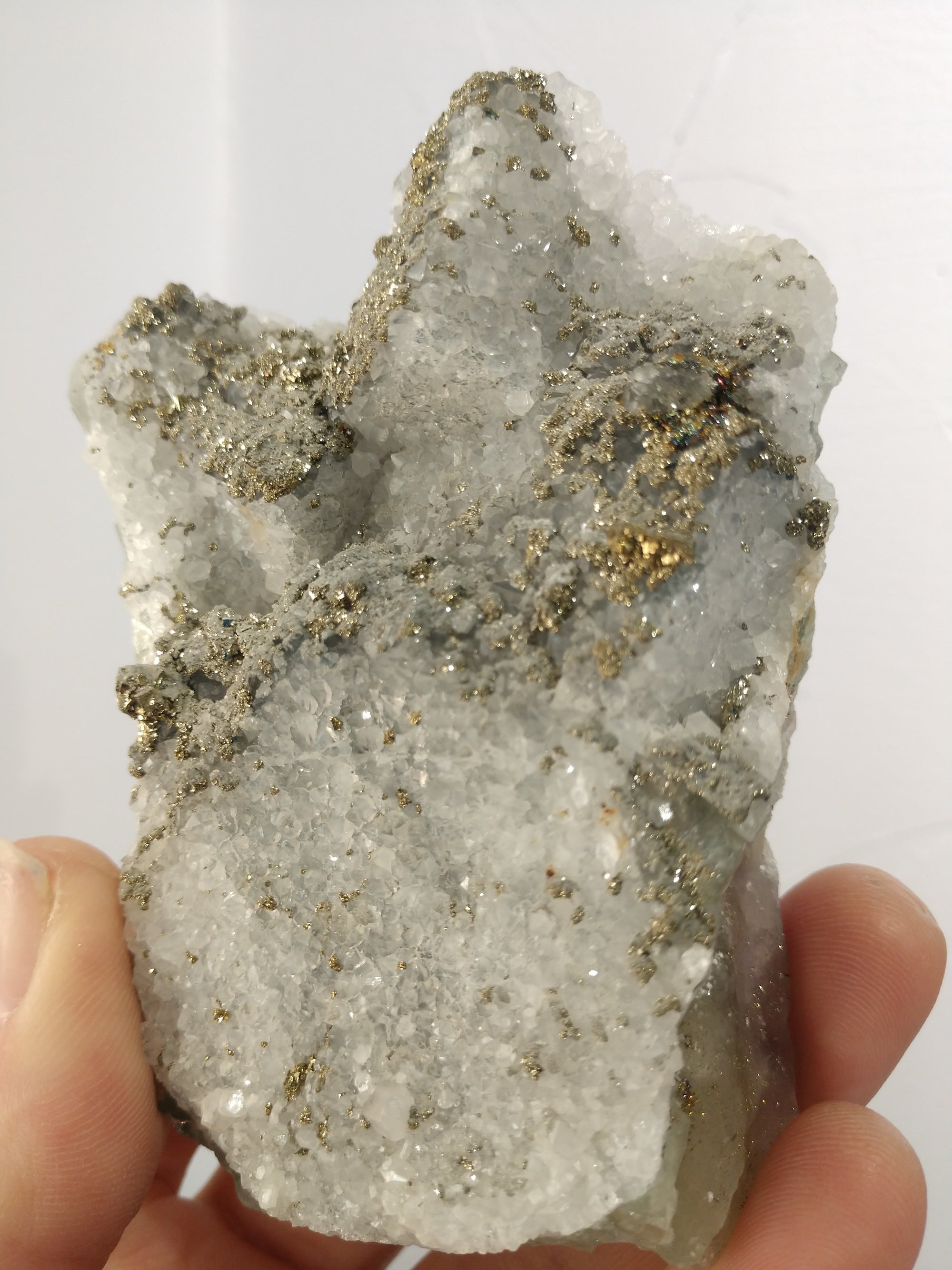 Quartz w/ Pyrite, Chalcopyrite on Fluorite (China)