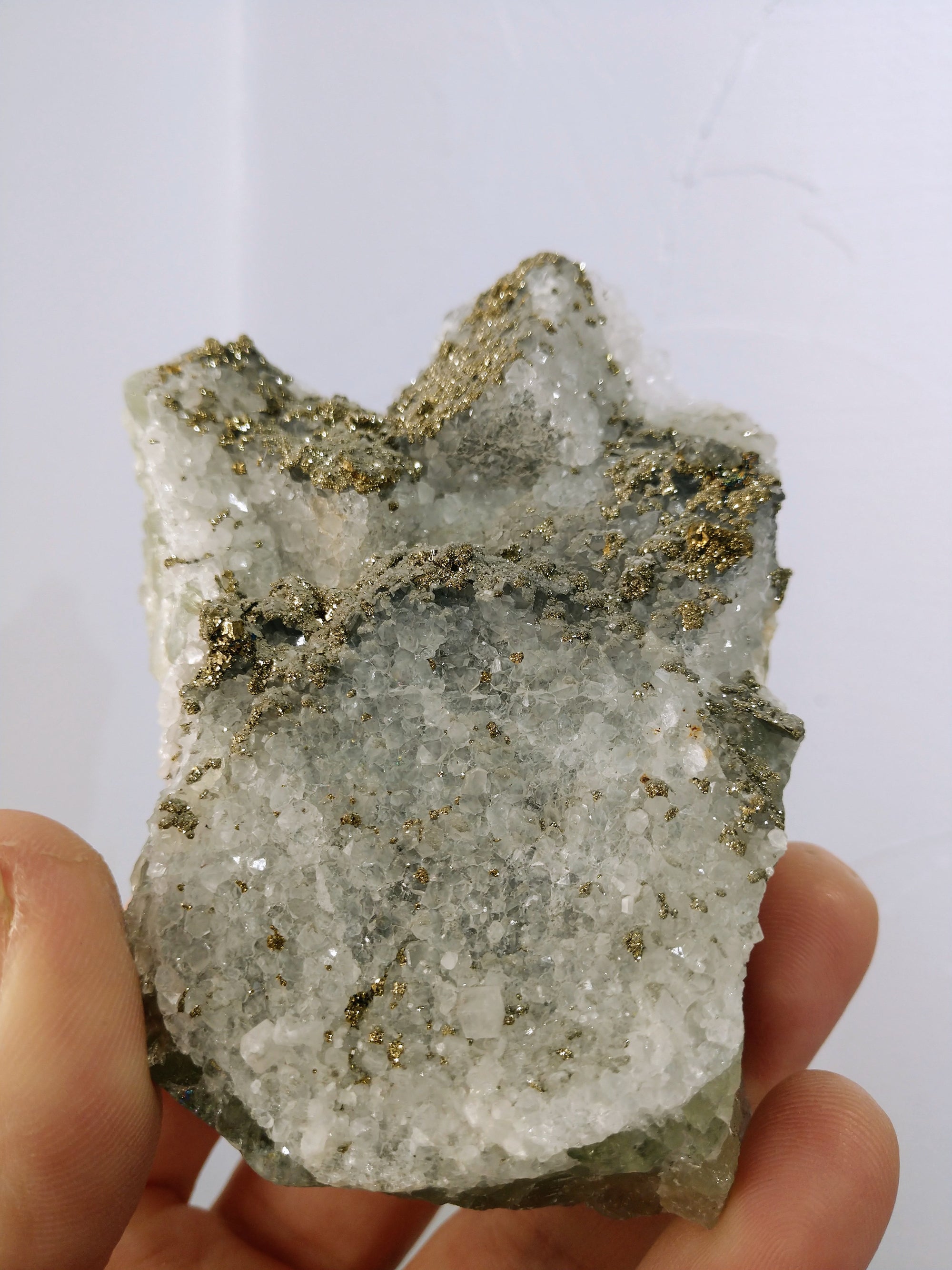 Quartz w/ Pyrite, Chalcopyrite on Fluorite (China)