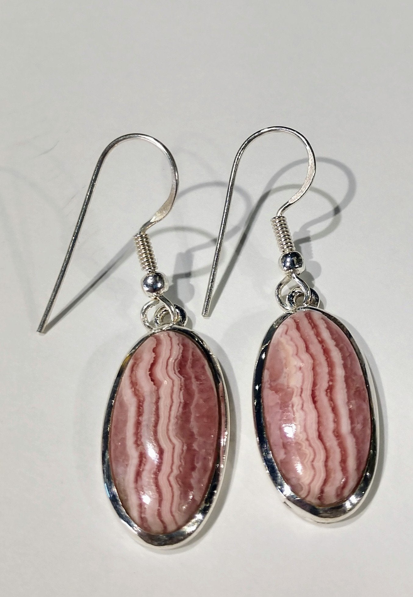 Rhodochrosite Earrings, Sterling Silver