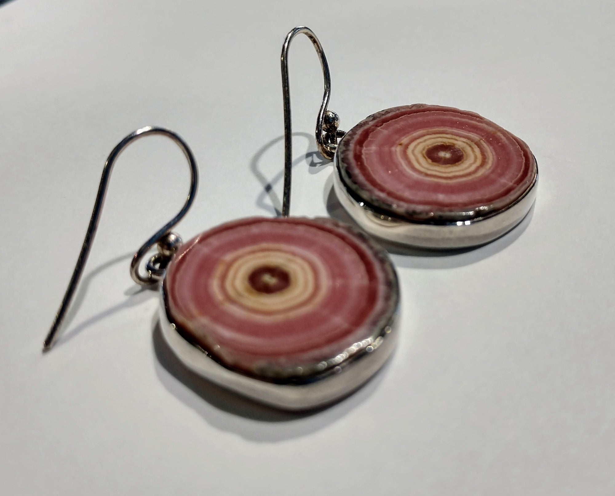 Rhodochrosite Stalactite Slice Earrings, Sterling Silver