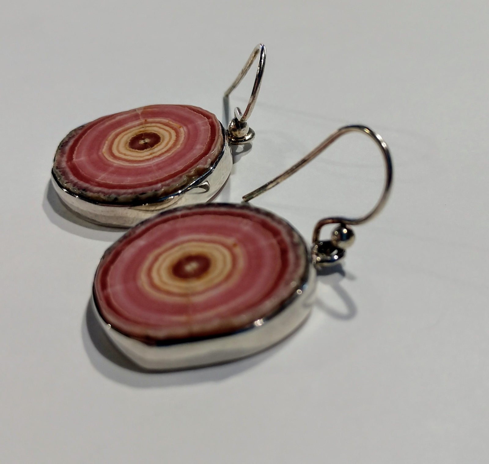 Rhodochrosite Stalactite Slice Earrings, Sterling Silver