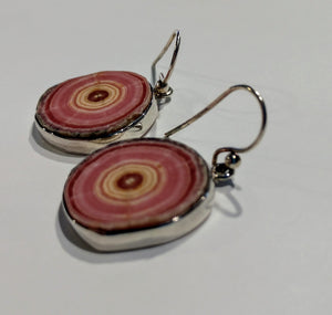 Rhodochrosite Stalactite Slice Earrings, Sterling Silver