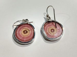 Rhodochrosite Stalactite Slice Earrings, Sterling Silver