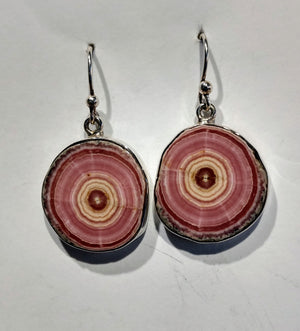 Rhodochrosite Stalactite Slice Earrings, Sterling Silver