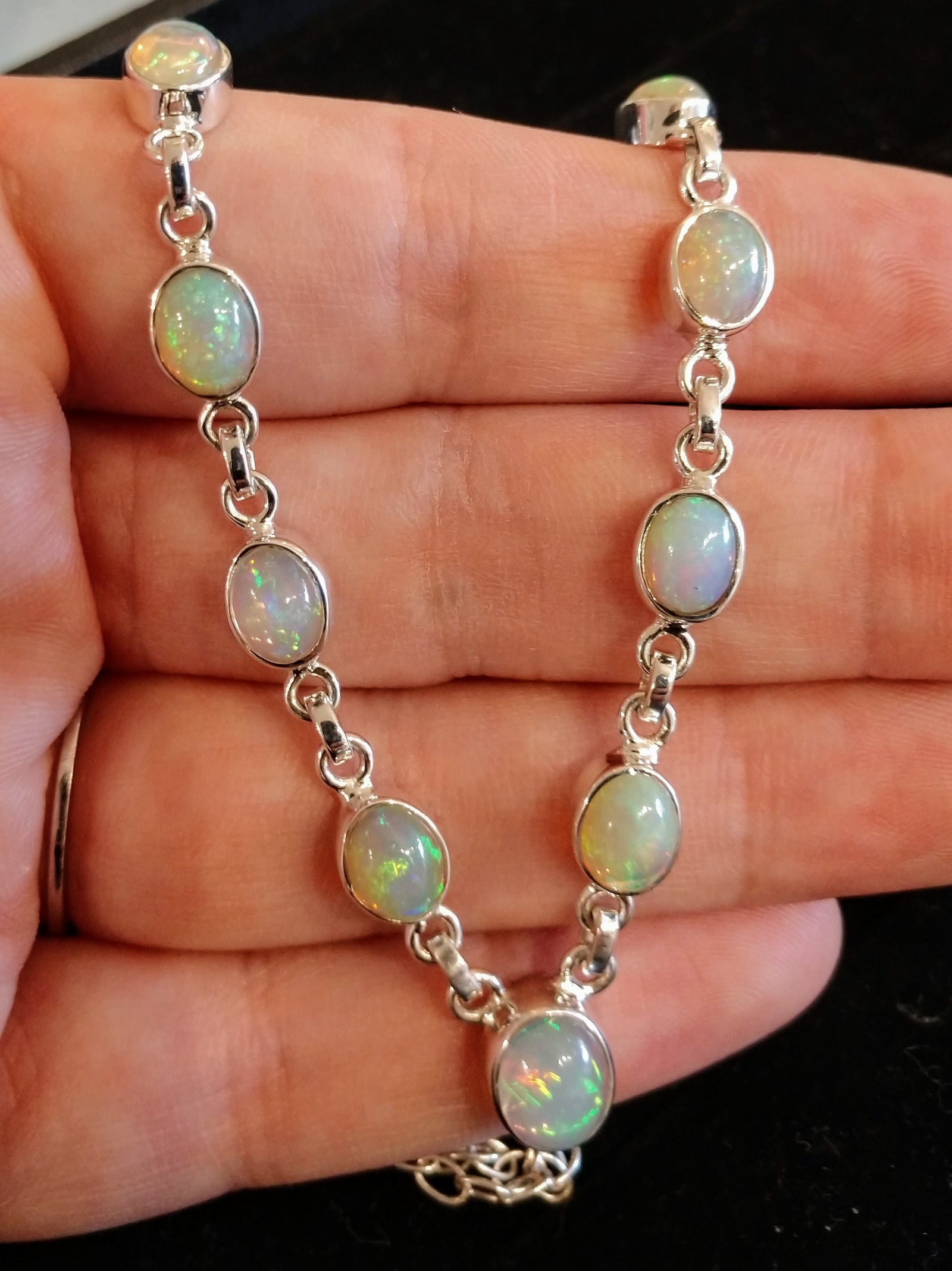 Opal necklace in sterling silver setting