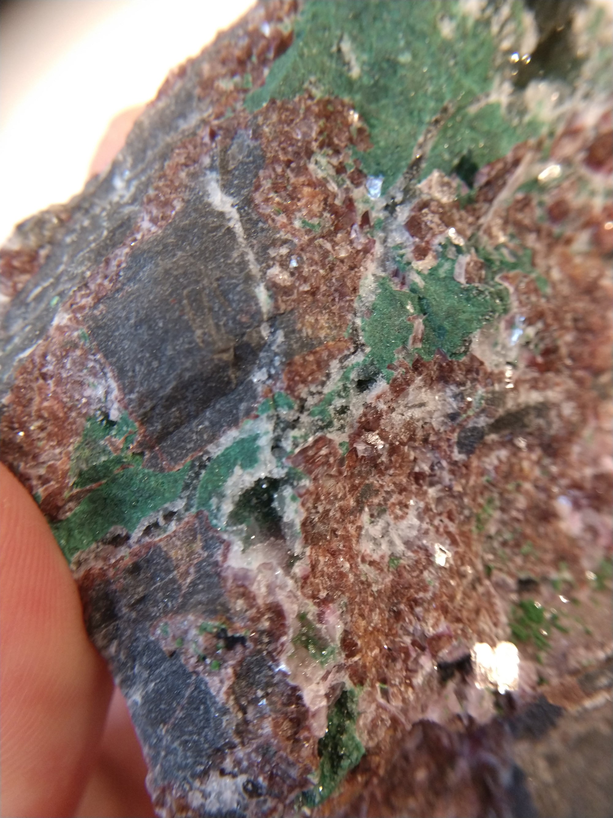 Druzy Quartz Over Malachite with Calcite from the Congo