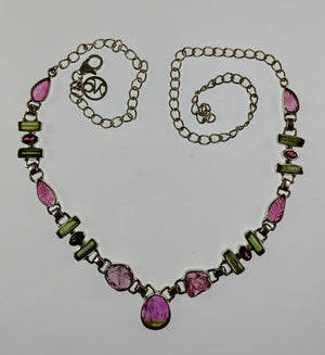 Bi-color tourmaline necklace in sterling silver