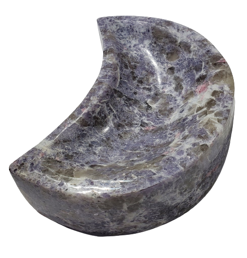 Lepidolite and Pink Tourmaline Moon-Shaped Bowl (Madagascar)