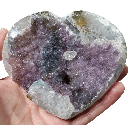 Druzy Amethyst and Calcite Heart (Uruguay)