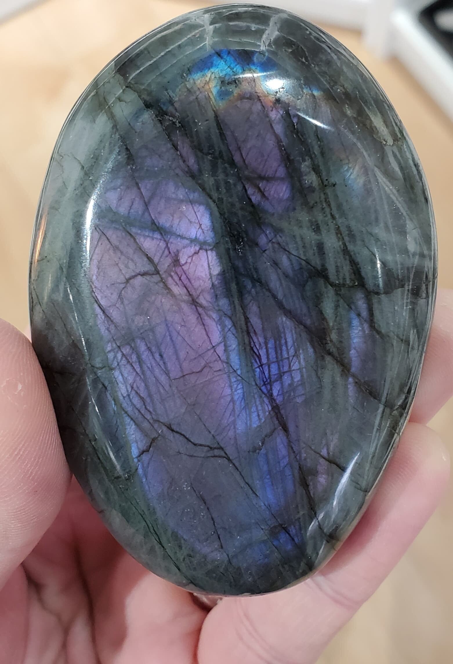 Purple-Pink Labradorite Palm Stone, Madagascar