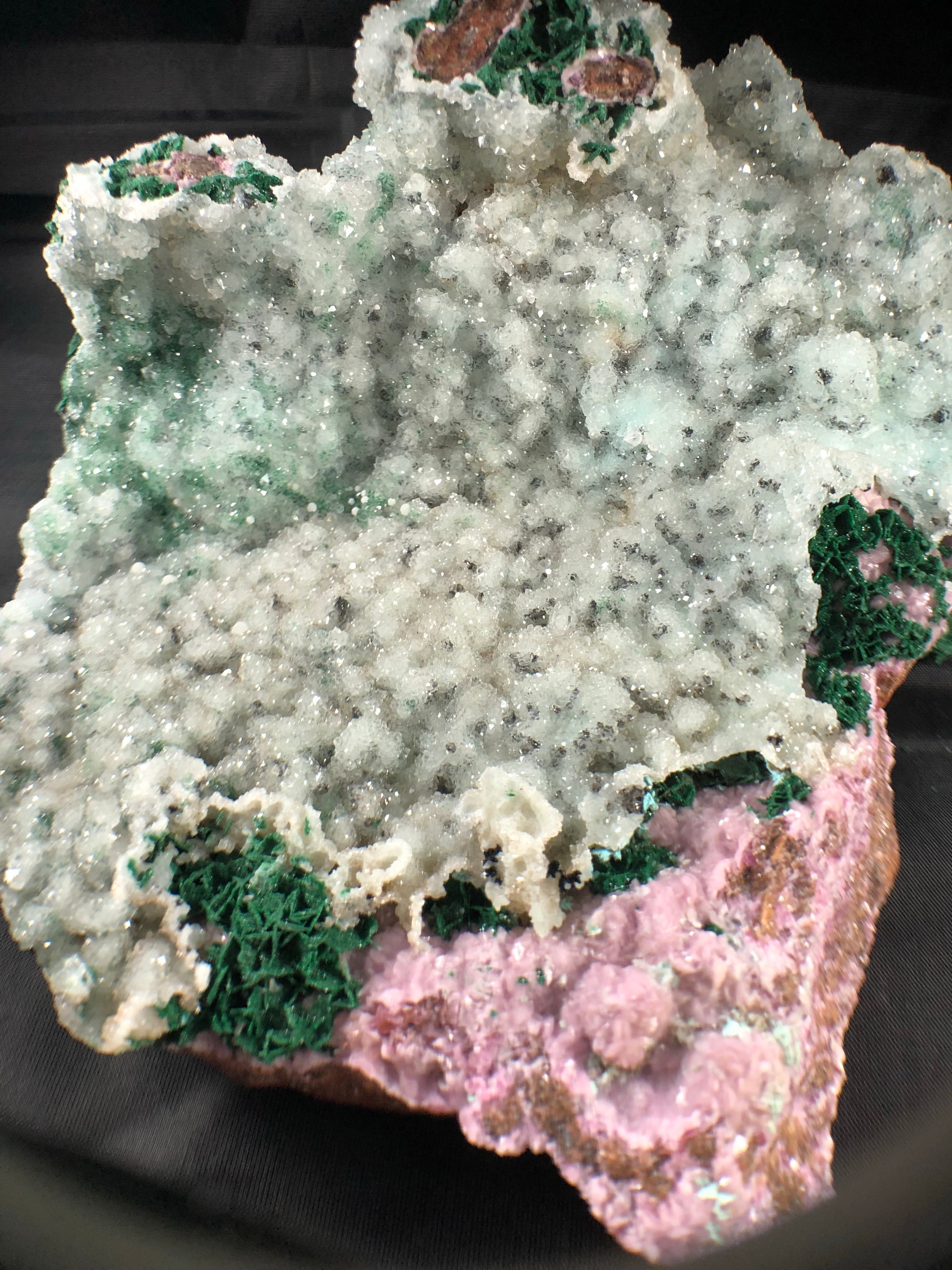 Quartz w/ Spherocobaltite and Malachite, 3.25 lbs.