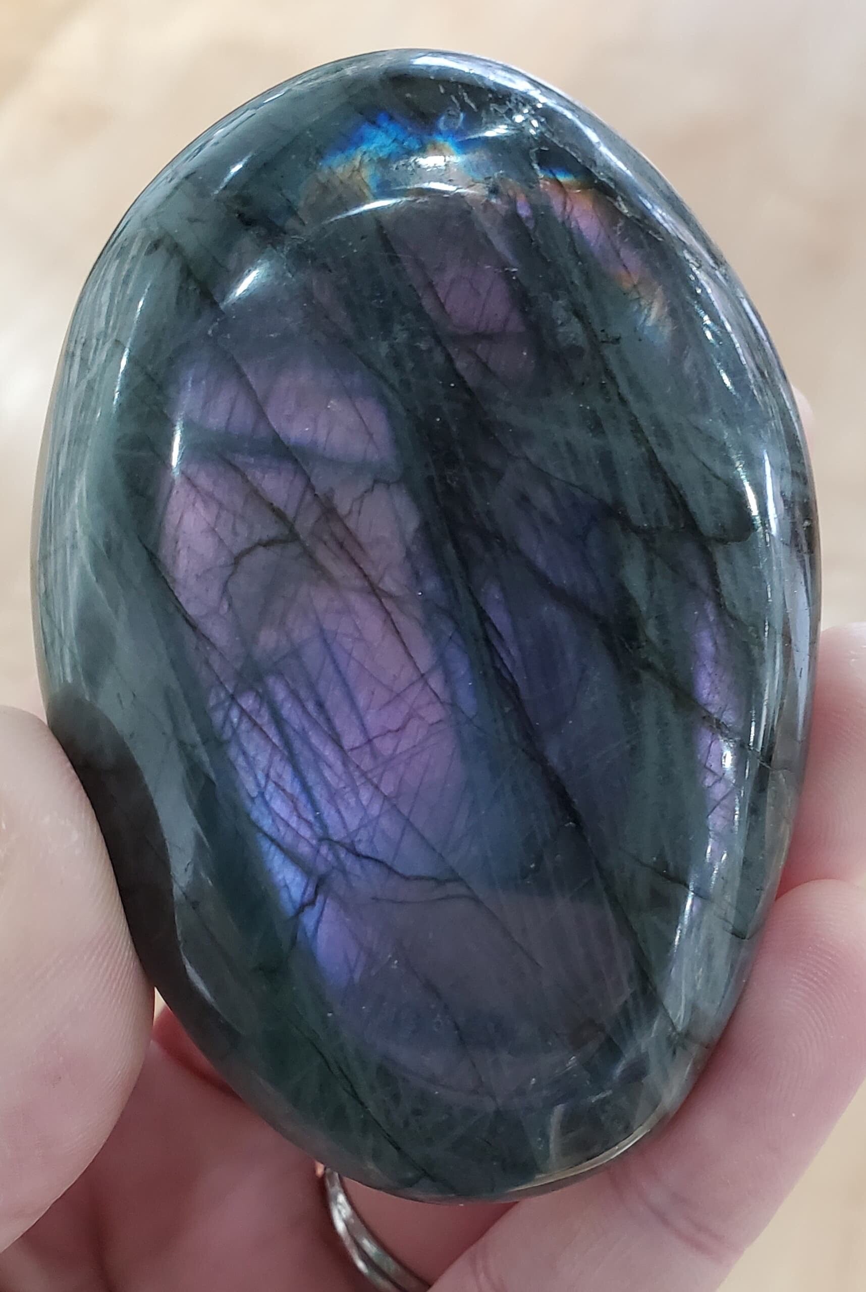 Purple-Pink Labradorite Palm Stone, Madagascar