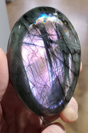 Purple-Pink Labradorite Palm Stone, Madagascar